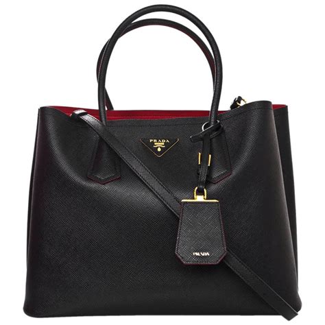 prada black bag with red interior|Prada brown leather tote bag.